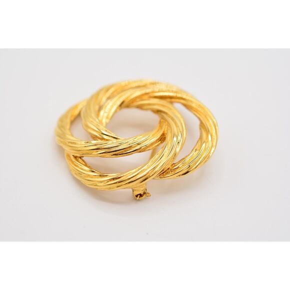 Monet Vintage Round Pin Brooch Gold Tone Metal Shiny Signed Chunky 1980s Bin4 - Picture 6 of 12